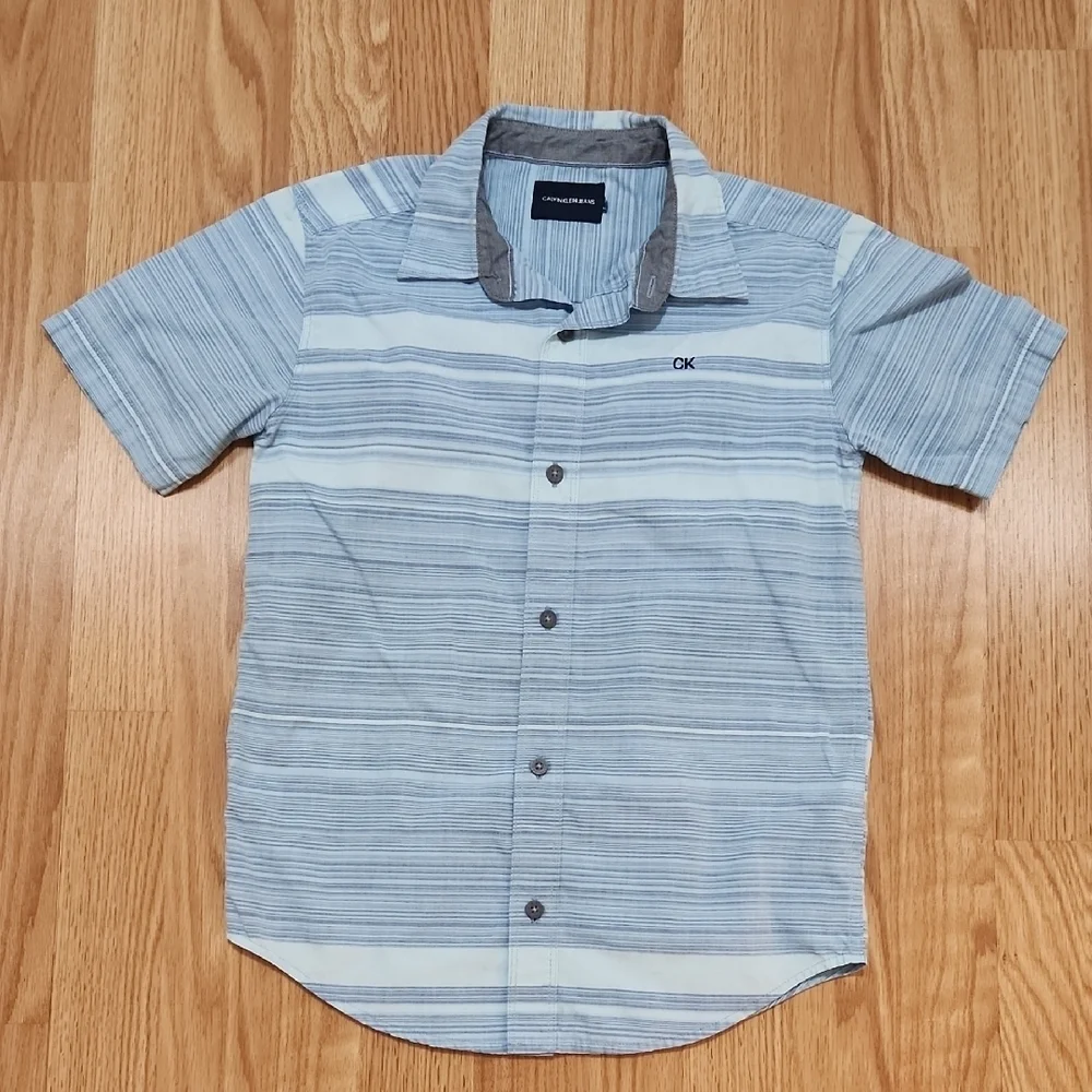 Calvin Klein Blue and White Casual Button Down Shirt